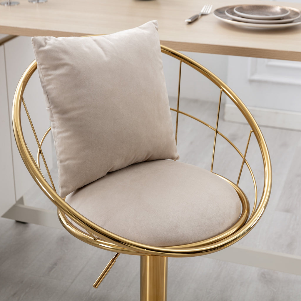Off-White Velvet Bar Chair, Pure Gold Plated, Unique Design, 360-Degree Rotation, Adjustable Height, Suitable for Dining Room and Bar, Set of 2 - Grand Goldman Shop