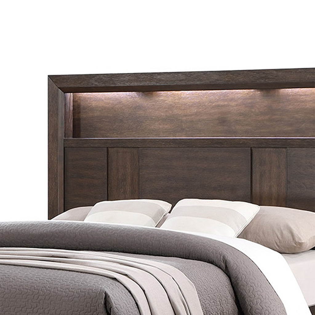 KENZO Modern King 5-Piece Storage Bedroom Set in Walnut Finish with LED Headboard, Bluetooth Speakers, USB Ports, Dresser, Mirror, Nightstand and Chest - Grand Goldman Shop