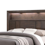 KENZO Modern King 5-Piece Storage Bedroom Set in Walnut Finish with LED Headboard, Bluetooth Speakers, USB Ports, Dresser, Mirror, Nightstand and Chest - Grand Goldman Shop