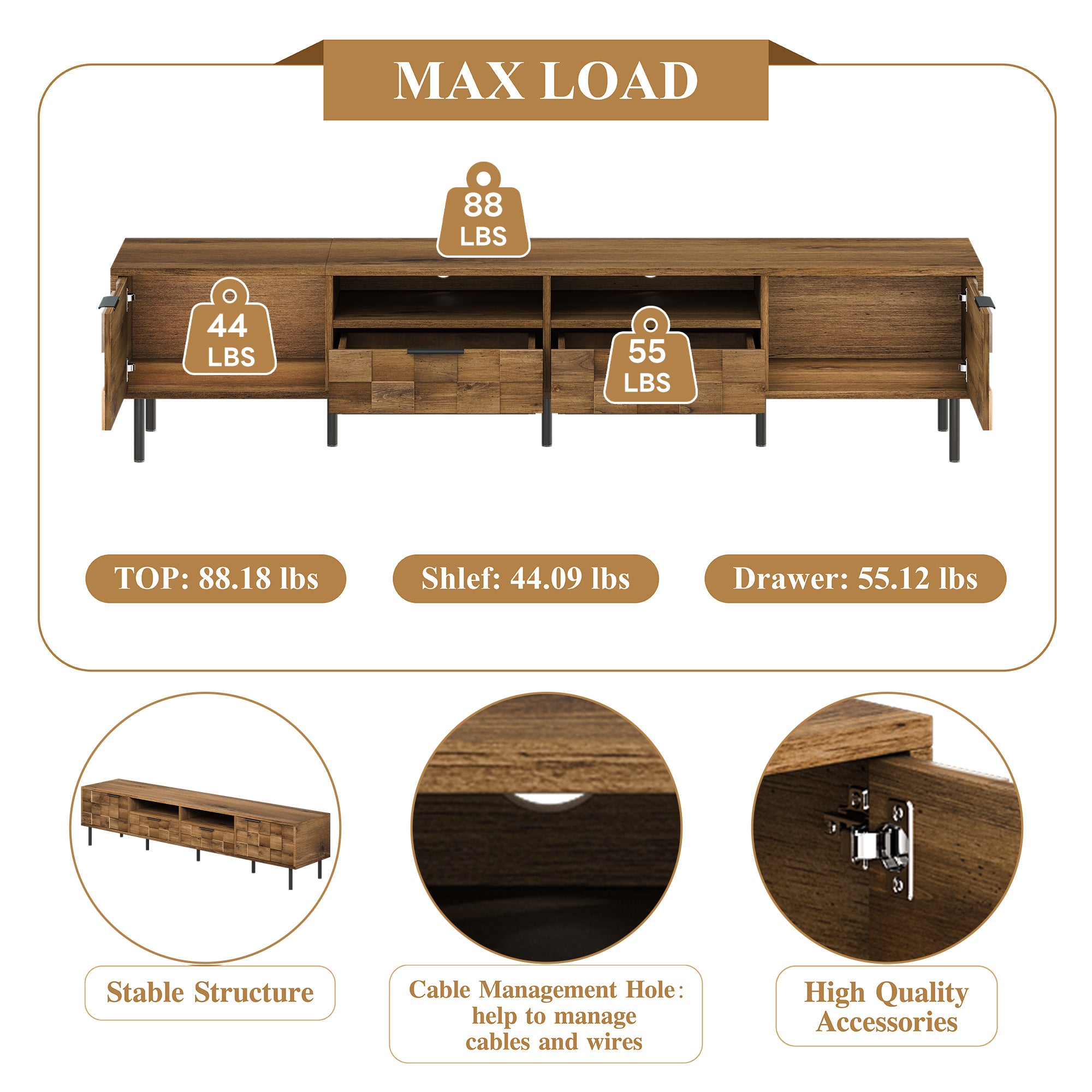 Mid Century TV Stand with 2 Drawers, Media Console Table for TVs up to 85'', Natural Finish Storage Cabinet with Cable Management, 78.7'' x 15.7'' x 17.7'' - Grand Goldman Shop
