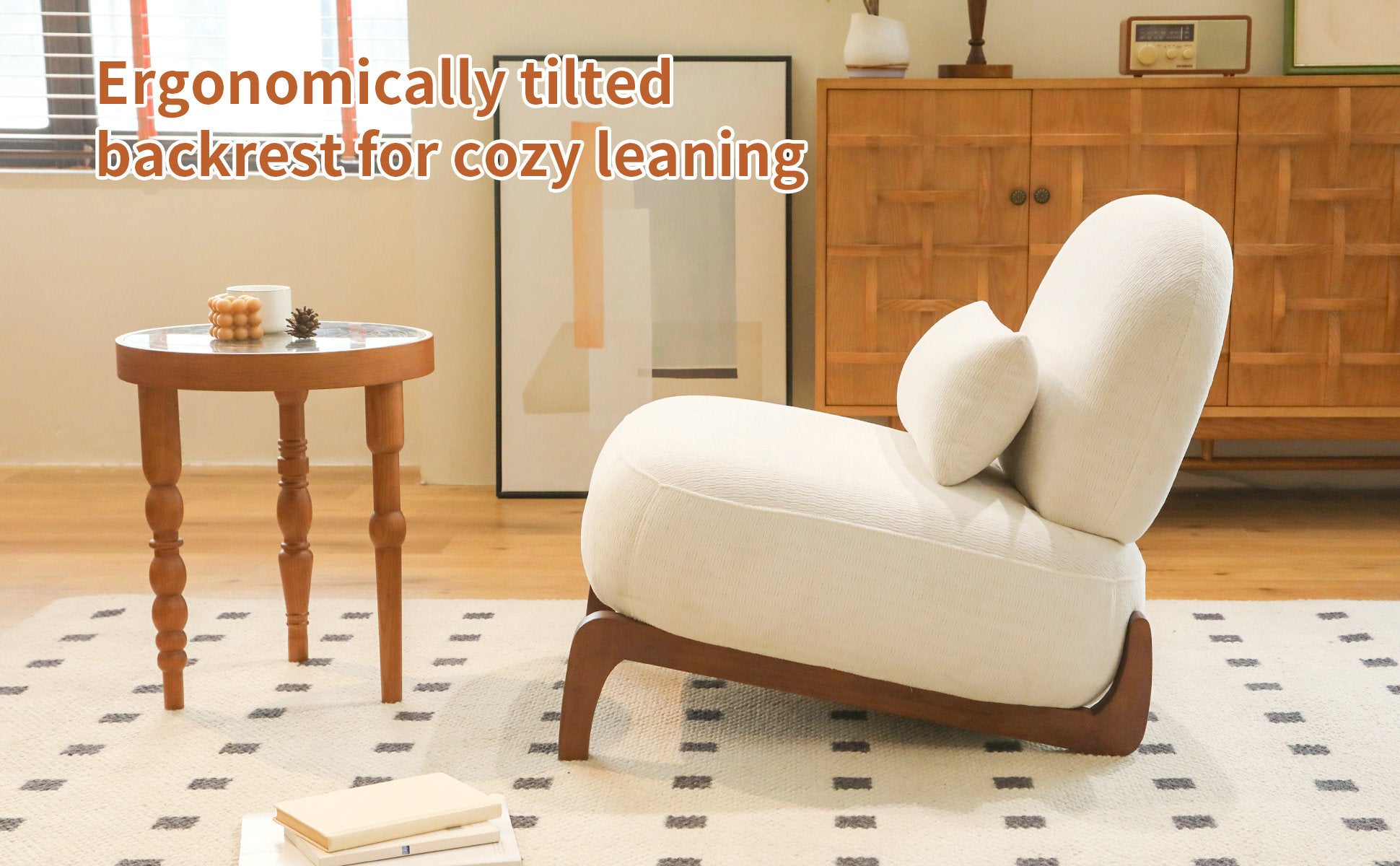 Cute Accent Chair with Solid Wood Legs, Living Room Chair with Soft Fabric Cushion, Cozy Bedroom Chair, Comfy Armless Reading Chair for Apartment, Waiting Room, Balcony (White) - Grand Goldman Shop