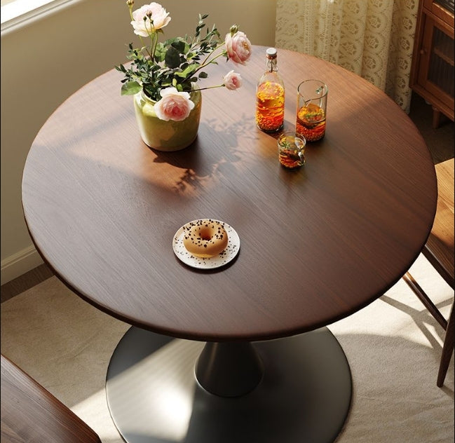 Walnut Round Table, Modern Dining Table, Dining Table, MDF Top and Steel Base Tulip Round Kitchen Table, Kitchen Table, Mid Century Coffee Table for Living Room 24 Inch, Oval Dining Table - Grand Goldman Shop