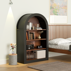 Bookcase, 4-Shelf Tall Bookshelf, 45.66' Wood Open Display Floor Arched Bookcase, Large Storage Organizer for Library, Bedroom, and Living Room (Black) - Grand Goldman Shop