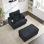 39-inch Spring upholstered armchair and Ottoman set - comfortable single sofa with cup holder and corduroy fabric, perfect for living room or bedroom - Grand Goldman Shop
