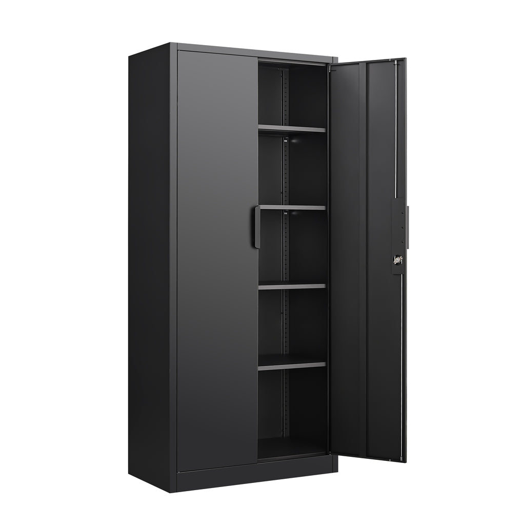 70-Inch Black 2-Door File Cabinet with Lock, 4 Adjustable Shelves, Heavy-Duty Steel Construction for Commercial and Home Offi