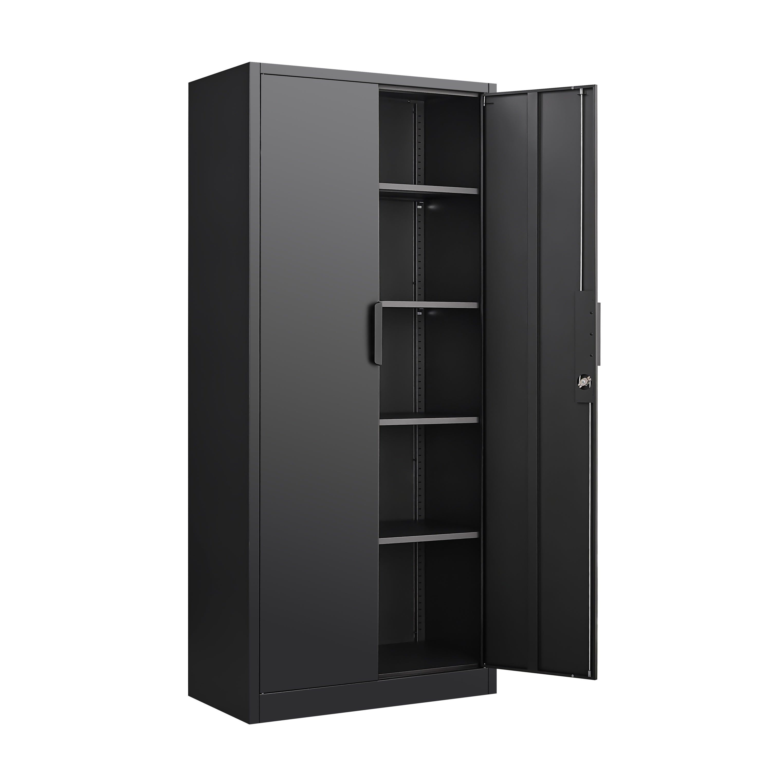 70-Inch Black 2-Door File Cabinet with Lock, 4 Adjustable Shelves, Heavy-Duty Steel Construction for Commercial and Home Offi
