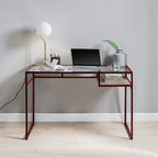 Yasin Glass Top & Red Finish Writing Desk | Premium Home Decor - Grand Goldman