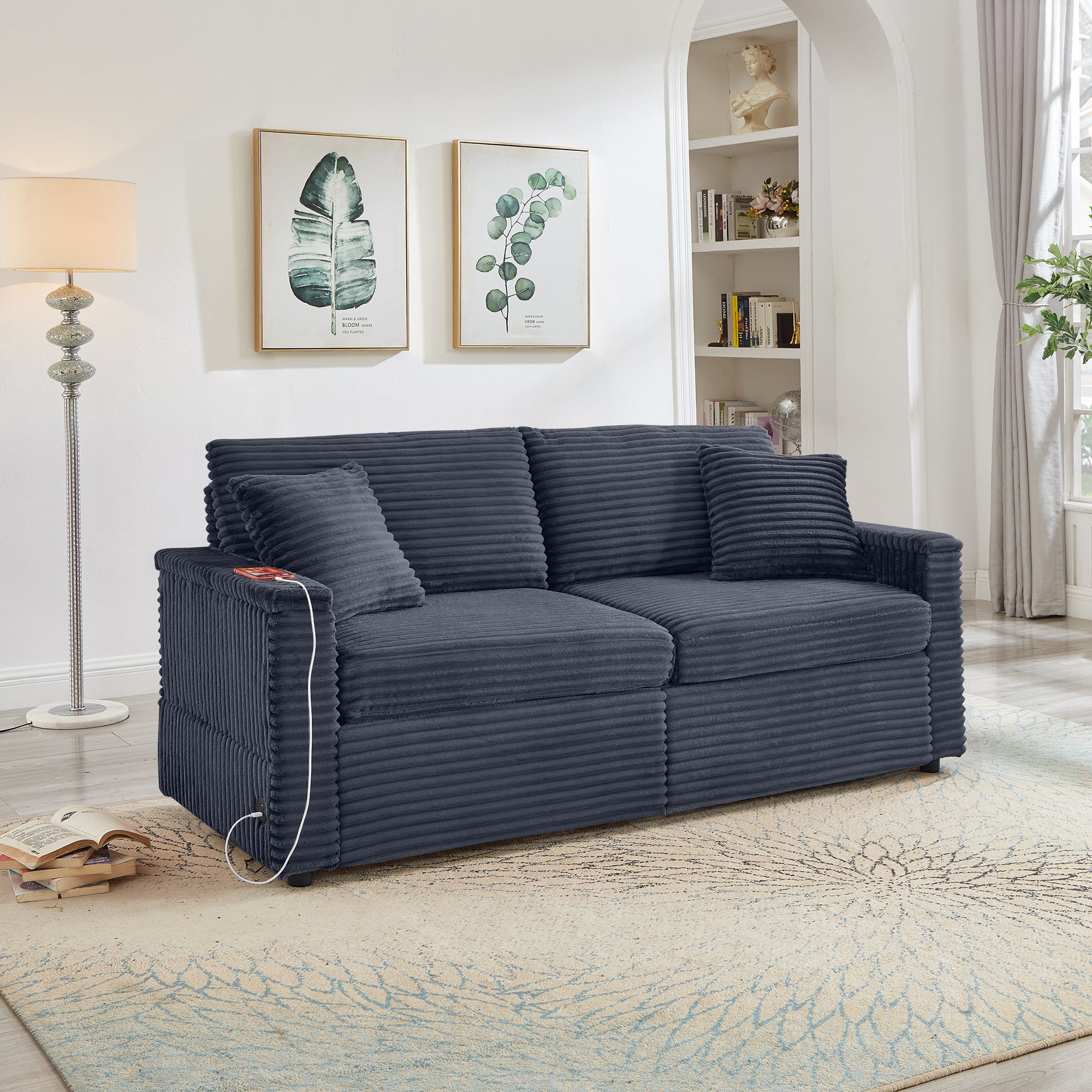 Comfortable Fluffy Corduroy Lazy Sofa, Storage Space for Big Loveseat, Super Soft Chaise Lounge with Double Ottomans and Table Board,Suitable for Chailiving - Grand Goldman Shop