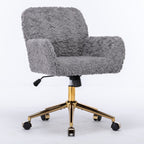 A&A Furniture Gray Adjustable Desk Chair with Artificial Rabbit Hair and Golden Metal Base - Grand Goldman