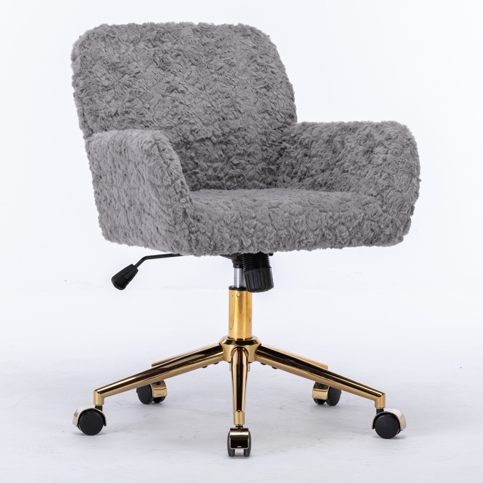 A&A Furniture Gray Adjustable Desk Chair with Artificial Rabbit Hair and Golden Metal Base - Grand Goldman
