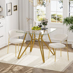 Modern Gold Glass Dining Table with Metal Legs for 2-4 People, 35.4-Inch Square - Grand Goldman Shop