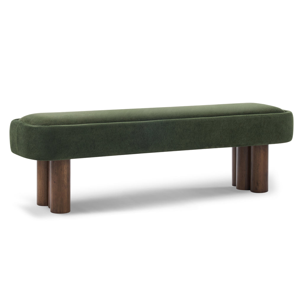 Indoor Green Fabric Dining Bench with Walnut Color Legs, 60.04'L Upholstered Seating for Kitchen, Dining Room and Living Space,250lbs Capacity - Grand Goldman Shop