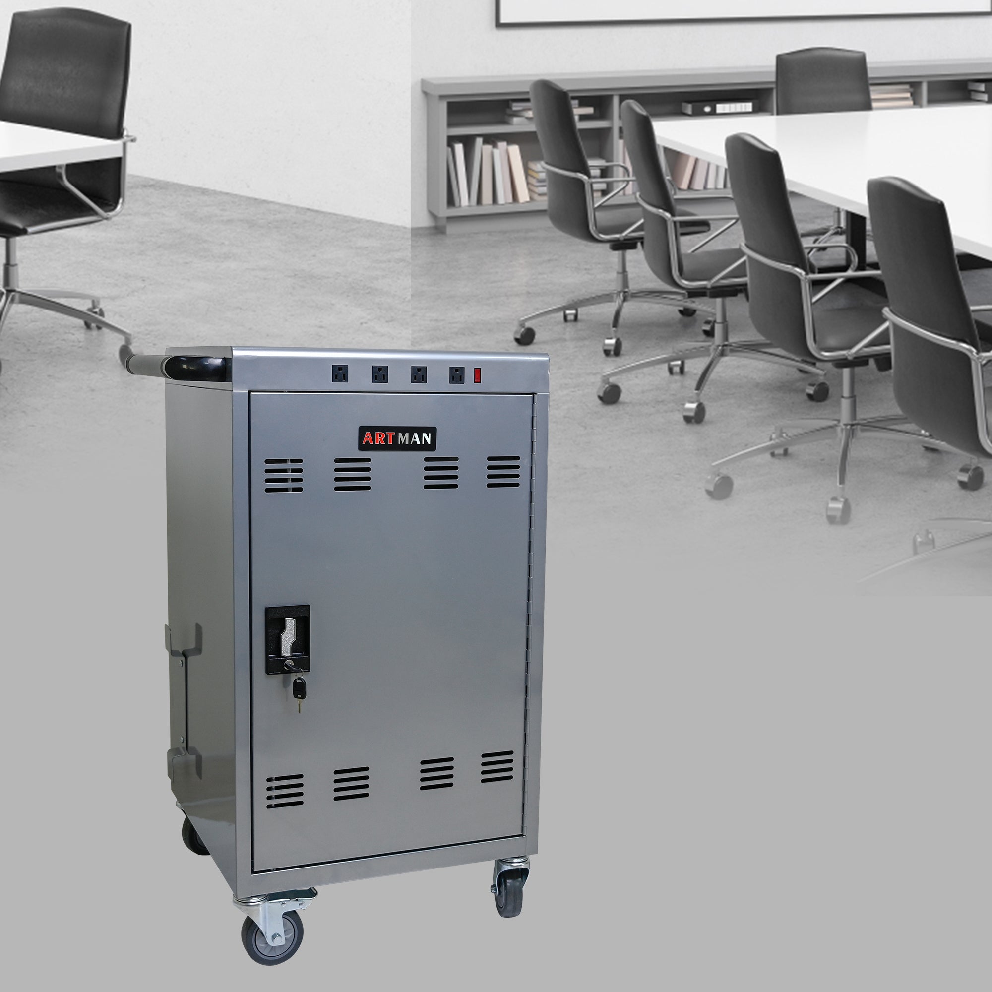 Mobile Charging Cart for Tablets Laptops 35-Device Capacity Matt Silver Metal - Grand Goldman
