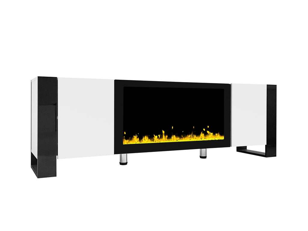ON-TREND Modern TV Stand with 34.2' Non-heating Electric Fireplace, High Gloss Entertainment Center with 2 Cabinets, Media Console for TVs up to 78', White - Grand Goldman Shop