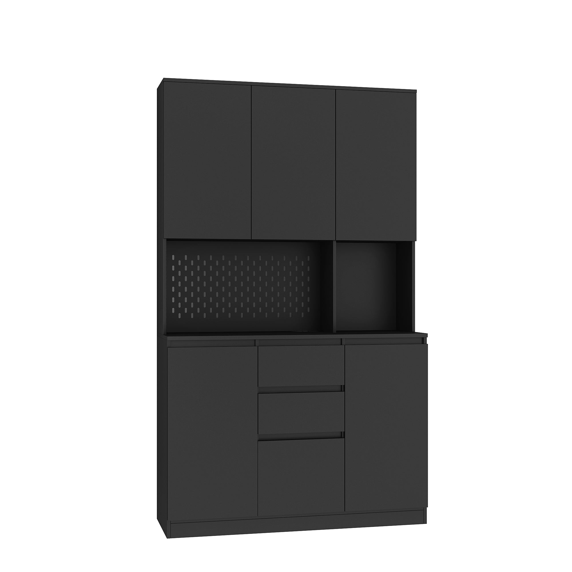74' Freestanding Kitchen Pantry Cabinet Cupboard with 6 Doors,3 Shelves and 2 Drawer,Versatile Wardrobe & Kitchen Cabinet,Craft Storage Cabinet,Laundry Room Storage for  Kitchen (Black) - Grand Goldman Shop