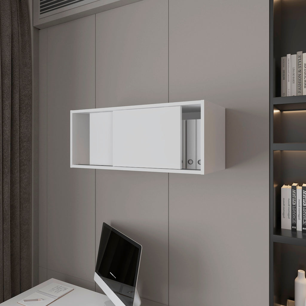 Anegam Floating Cabinet with Sliding Door, White | Premium Home Decor - Grand Goldman