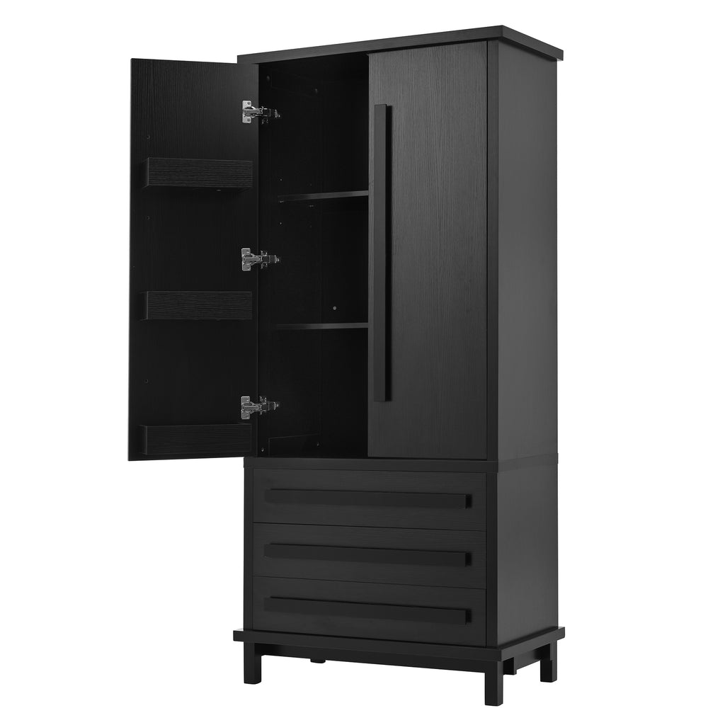 70' Kitchen Pantry Cabinet with 2 Cabinet Shelves,Luxurious Wooden Cupboard with 6 Door Shelves and 3 Drawers for Kitchen, Dining Room,Black - Grand Goldman Shop