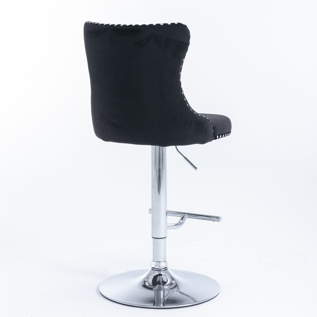 A&A Furniture Modern Swivel Velvet Barstools with Adjustable Height and Chrome Base, Black, Set of 2 - Grand Goldman Shop