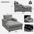 Modern Oversized Chair with Ottoman,Chenille Fabric Sofa Bed,Accent Chair Comfy Sofa with Cupholders and USB Charging Ports Chair for Living Room,Bedroom,Apartment - Grand Goldman Shop