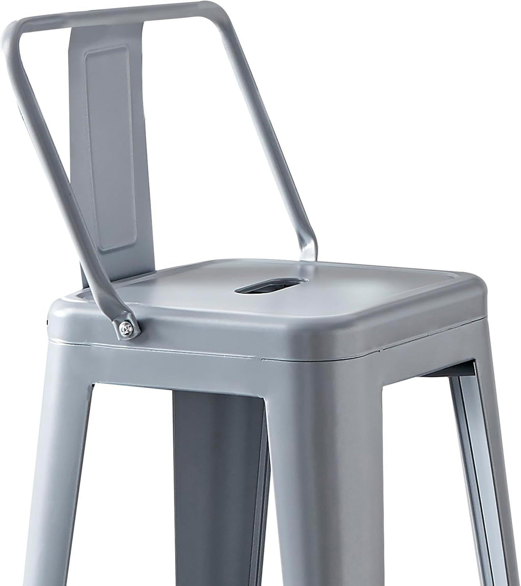 Modern Light Weight Industrial Contemporary Rustic Vintage Costal Metal Barstools with Bucket Back and 4 Leg Design, Seat Bar
