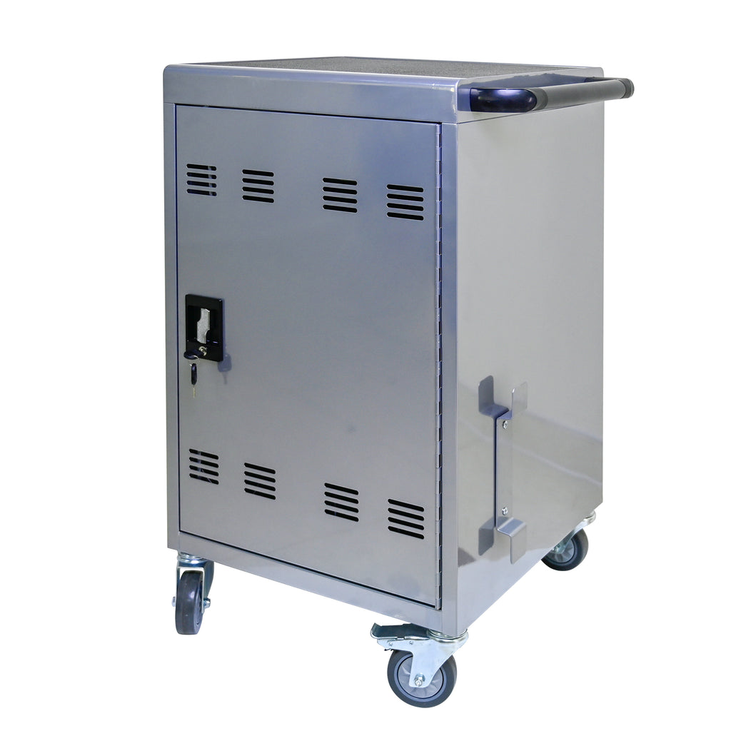 Mobile Charging Cart for Tablets Laptops 35-Device Capacity Matt Silver Metal - Grand Goldman