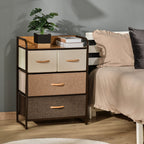 HOMCOM 4-Drawer Dresser, Fabric Drawers, 3-Tier Storage Organizer for Bedroom Entryway, Tower Unit with Steel Frame and Wooden Top, Maple Wood - Grand Goldman Shop