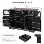 K&K 54.9' Kitchen Island with Drop Leaf, Power Outlet, Kitchen Storage Cart with 4 Door Shelves, Cross Barn Doors & Visual Glass Door, Rolling Kitchen Island on 4 Wheels for Kitchen, Dining Room,Black - Grand Goldman Shop