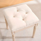 French Style Bench, Linen Fabric Entryway Bench, Upholstered Tufted End of Bed Bench with Brushed Wood Legs, Beige - Grand Goldman Shop