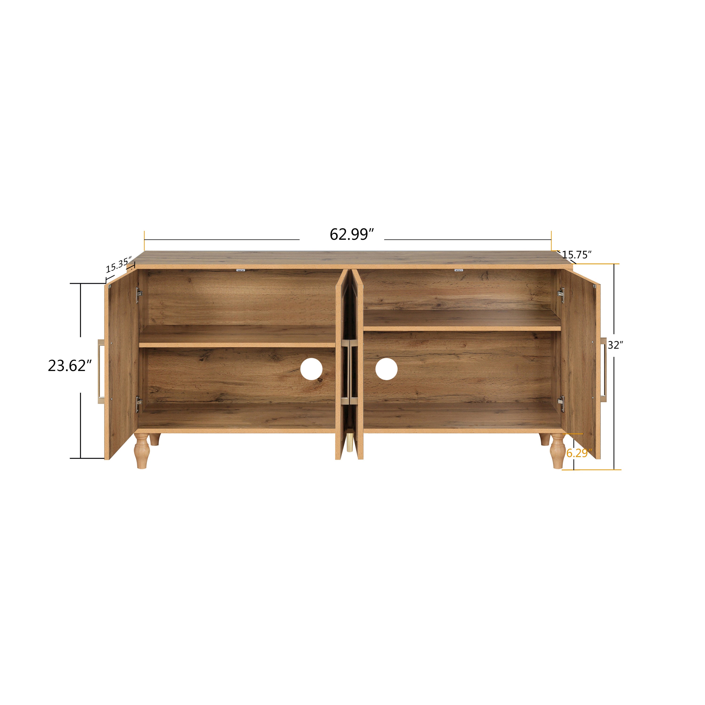Carved Flower Door Large Storage Cabinet With Metal Handle Suitable For Living Room, Kitchen, Entryway(NATURAL WOOD) - Grand Goldman Shop