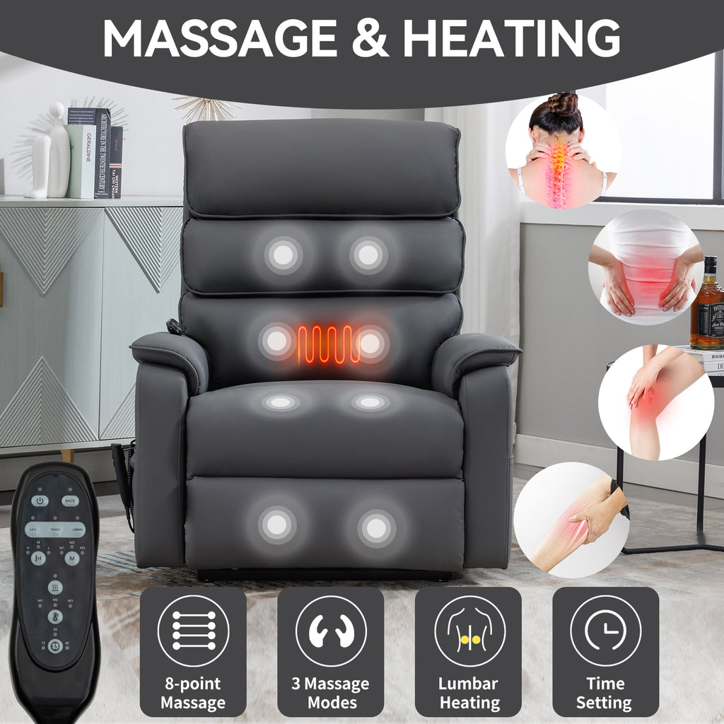 Grey Cat-proof Leather Dual Motor Infinite Position Up to 350 LBS Power Lift Recliner Chair with Power-Remote, Heat Massage and Heavy Duty Motion Mechanism - Grand Goldman Shop