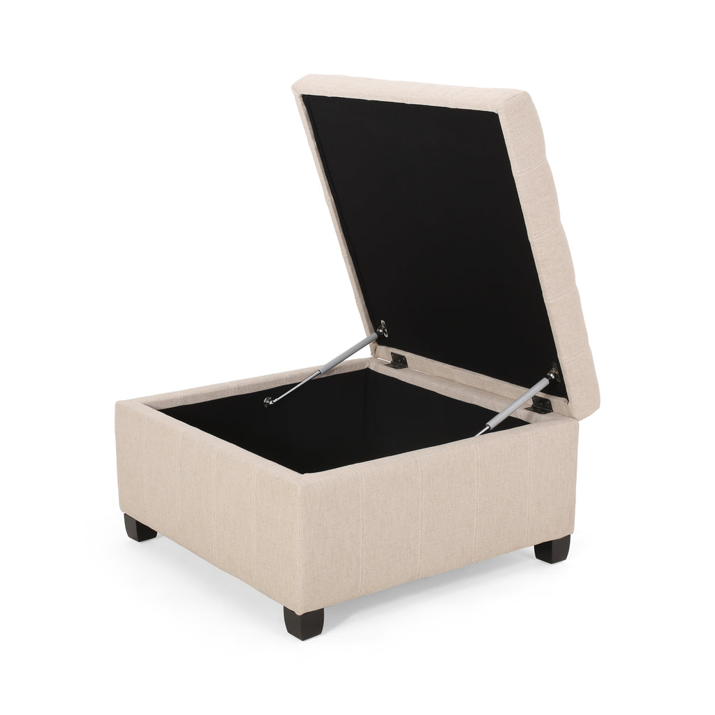ISABELLA Ottoman Storage Solution in Wheat Fabric with Birch Legs - Grand Goldman Shop