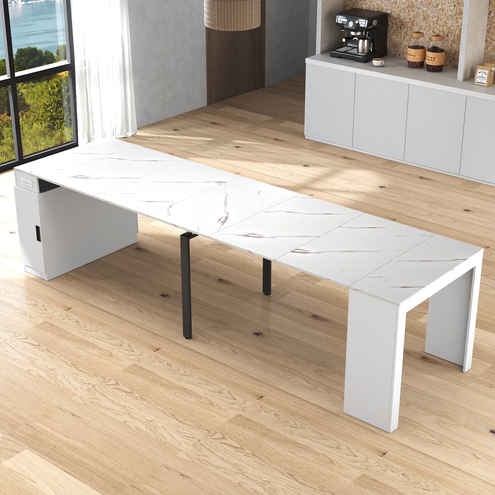 Modern Multifunctional Extendable Dining Table with Outlet, Space Saving Expanding Table with Storage for Party, Weddings, Meetings, Celebrations - Grand Goldman Shop