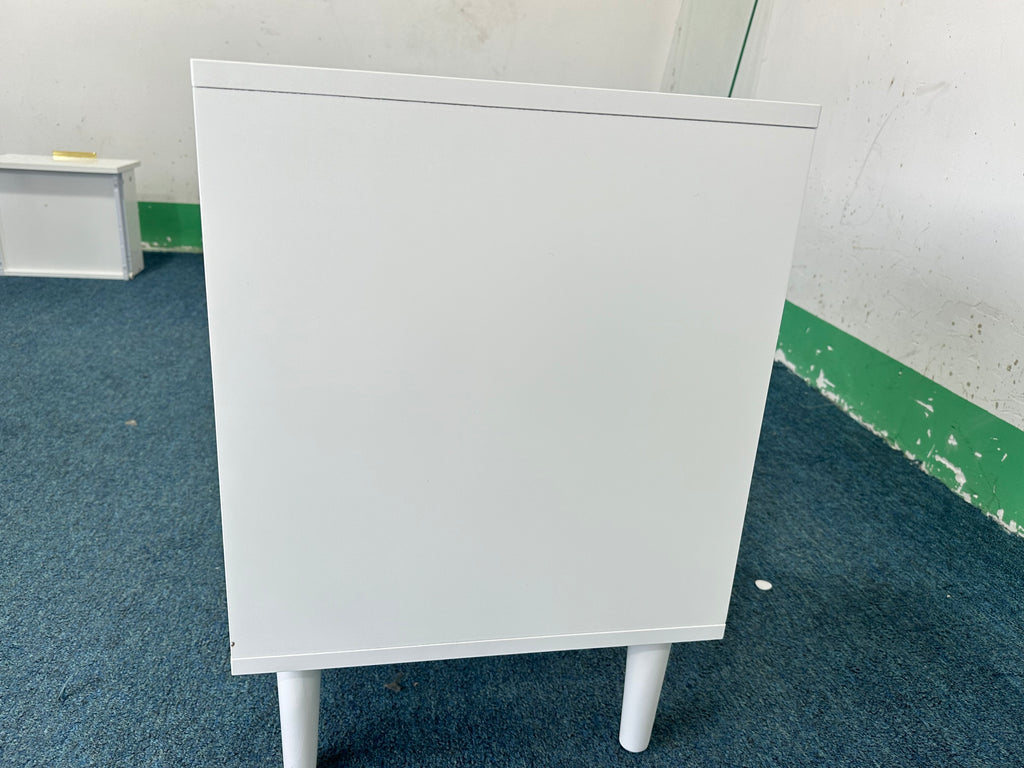 Modern White Nightstand with One Drawer and Open Shelf, Gold-Accented Handle, 22.83'' H, MDF, White - Grand Goldman Shop