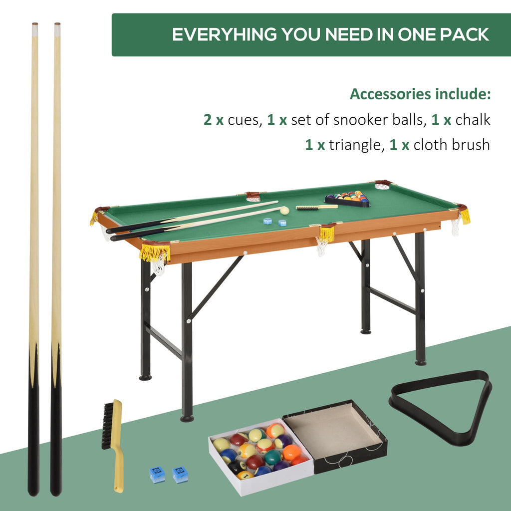 Soozier 55' Portable Folding Billiards Table Game Pool Table for Whole Family Number Use With Cues, Ball, Rack, Chalk, Green 