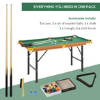 Soozier 55' Portable Folding Billiards Table Game Pool Table for Whole Family Number Use With Cues, Ball, Rack, Chalk, Green 