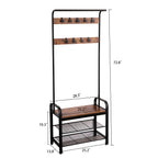 Coat Rack, Hall Tree with Shoe Bench for Entryway, Entryway Bench with Coat Rack, 4-in-1, with 9 Removable Hooks, a Hanging Rod, 13.8 x 25.2 x 72.8 Inches, Rustic Brown and Black - Grand Goldman Shop