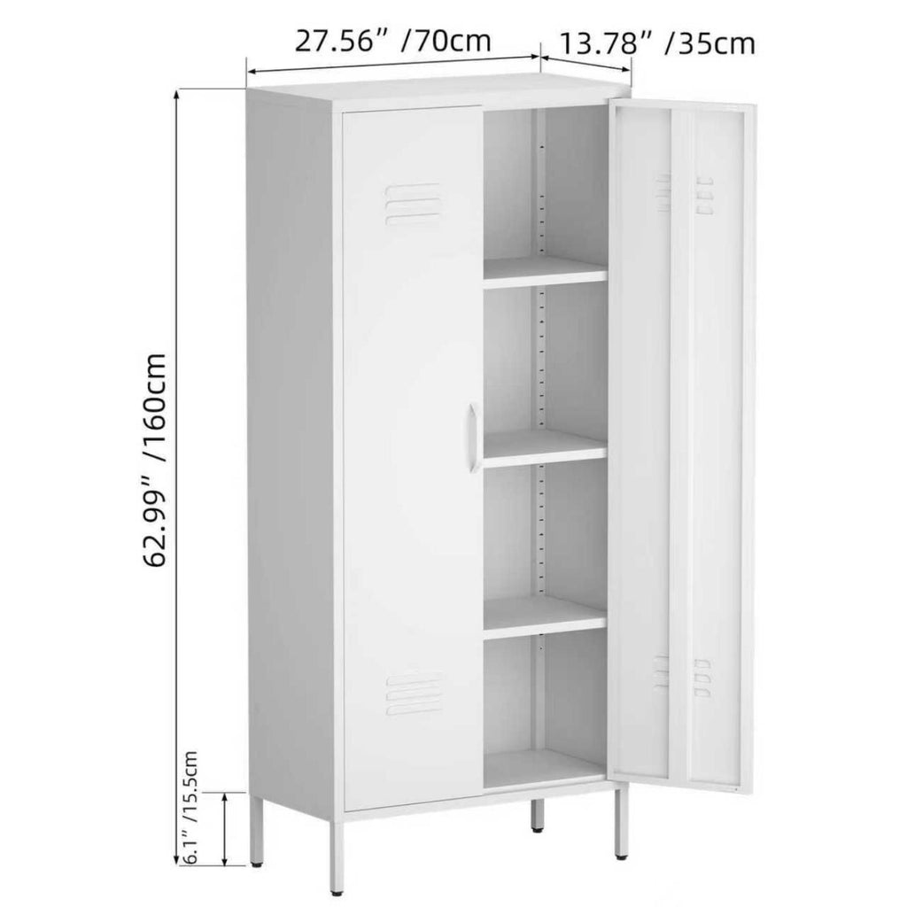 Modern Storage Cabinet with Adjustable Shelves, Magnetic Door Stopper, Aluminum Alloy Handles, and Breathable Design in White