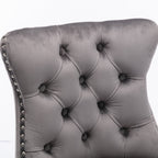 Contemporary Velvet Upholstered Barstools with Button Tufted Decoration and Wooden Legs, and Chrome Nailhead Trim, Leisure Style Bar Chairs,Bar stools, Set of 2 (Gray),SW1902GY - Grand Goldman Shop