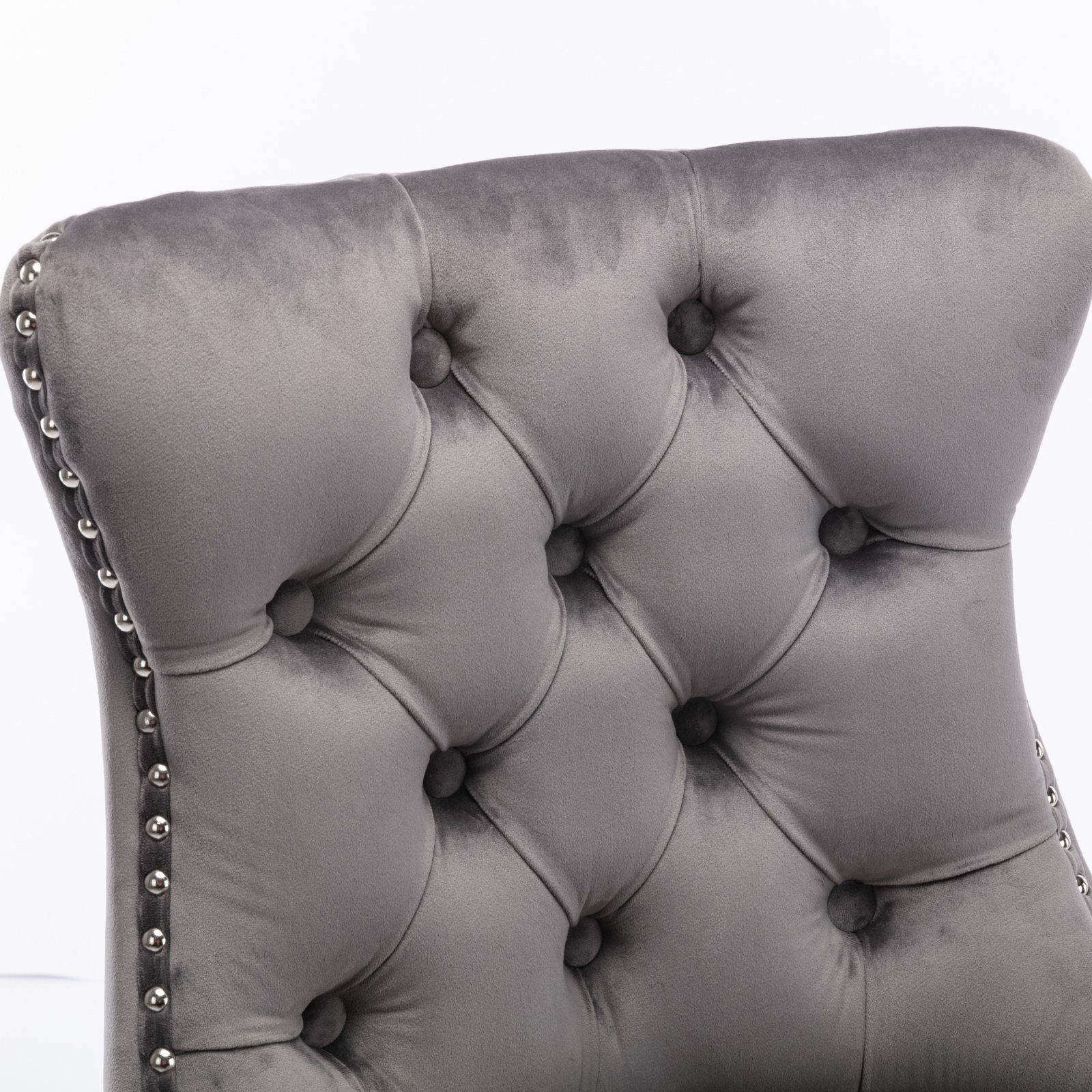 Contemporary Velvet Upholstered Barstools with Button Tufted Decoration and Wooden Legs, and Chrome Nailhead Trim, Leisure Style Bar Chairs,Bar stools, Set of 2 (Gray),SW1902GY - Grand Goldman Shop