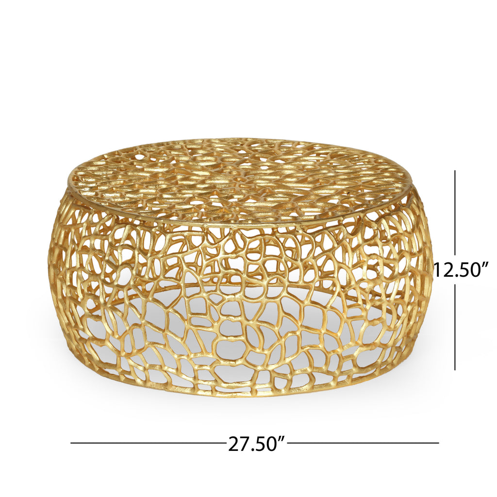 Modern Glam Mesh Coffee Table with Gold Accents and Aluminum Frame,27.50 x 27.50 x 12.50 - Grand Goldman Shop