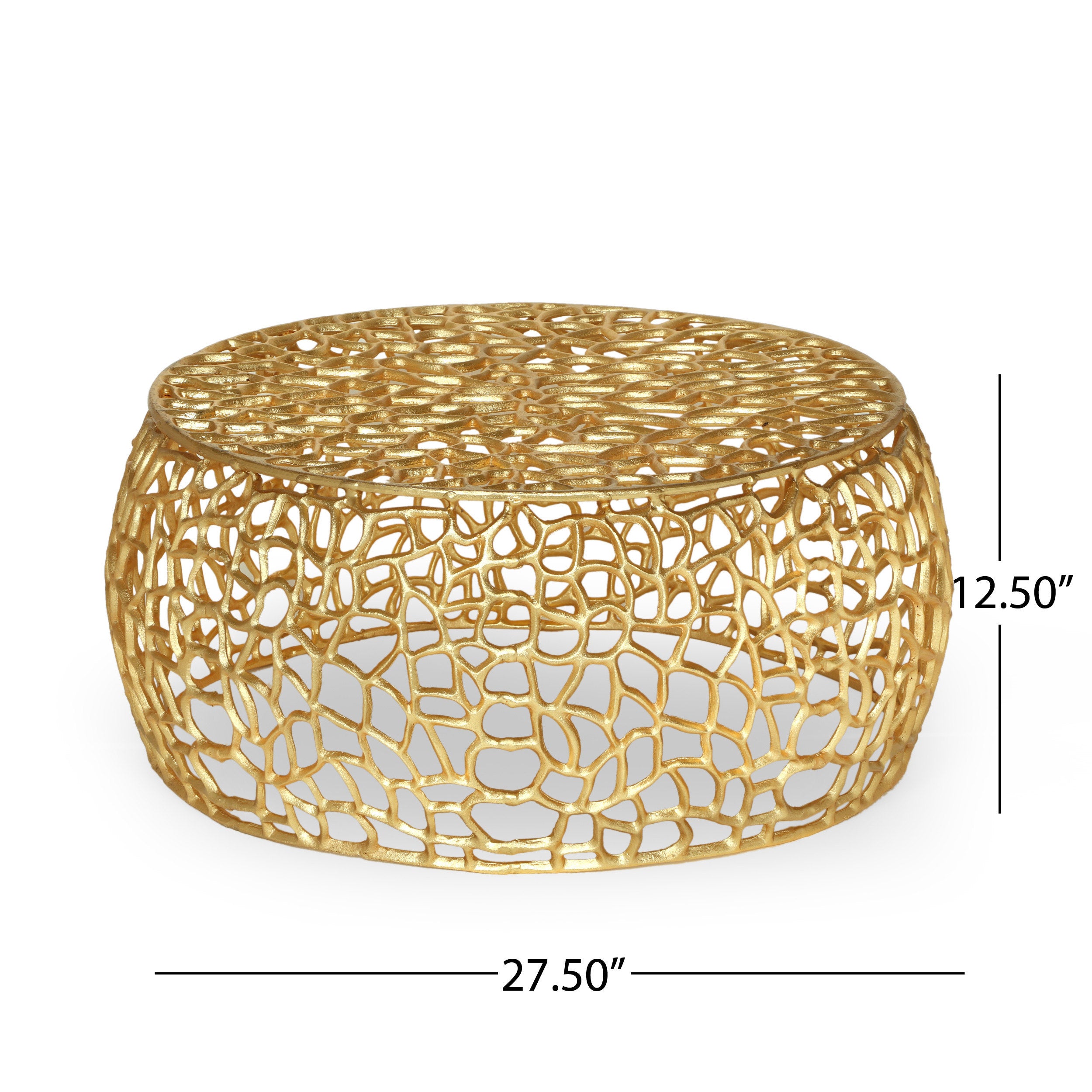 Modern Glam Mesh Coffee Table with Gold Accents and Aluminum Frame,27.50 x 27.50 x 12.50 - Grand Goldman Shop
