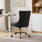 A&A Furniture Office Chair,Modern Velvet Upholstered Tufted Button Home Office Chair with Golden Metal Base,Adjustable Desk C