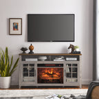 55 inch TV Media Stand with Electric Fireplace KD Inserts Heater,Gray Wash Color - Grand Goldman Shop