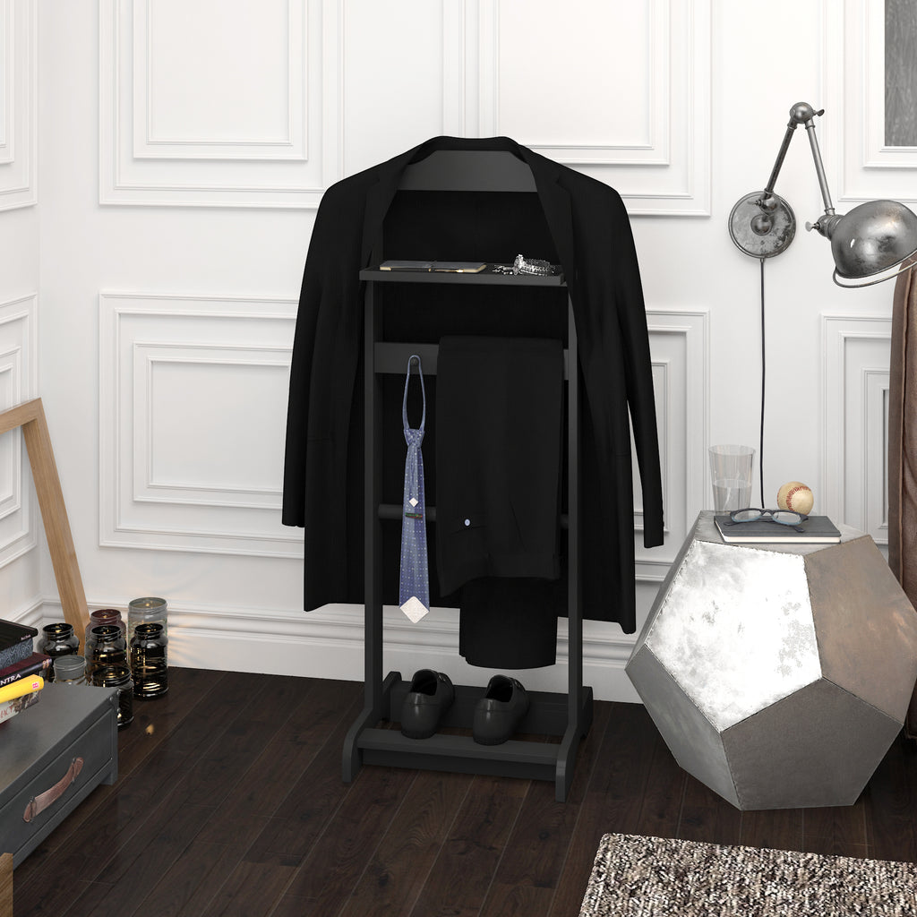 Accent Portable Garment Rack,Clothes Valet Stand with Storage Organizer,Black Finish - Grand Goldman Shop