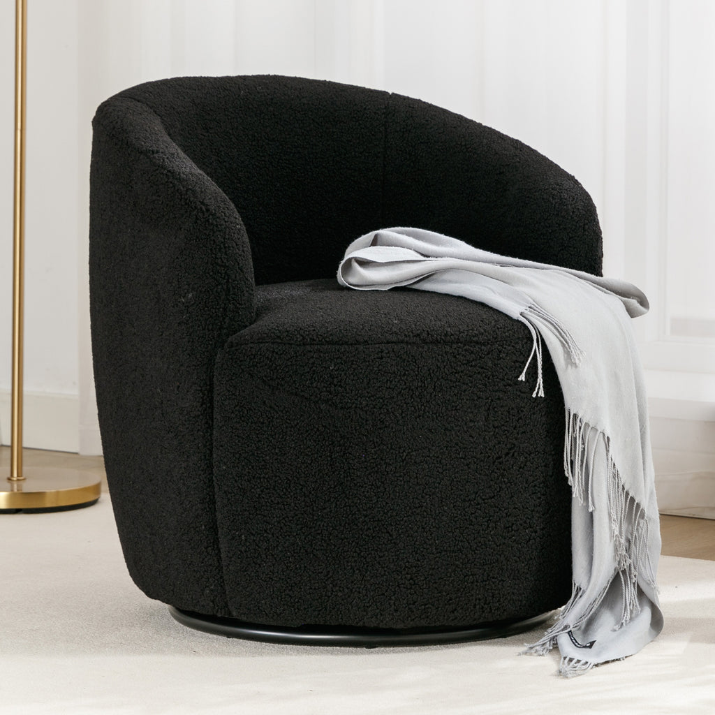 Teddy Fabric Swivel Accent Armchair Barrel Chair With Black Powder Coating Metal Ring,Black - Grand Goldman Shop