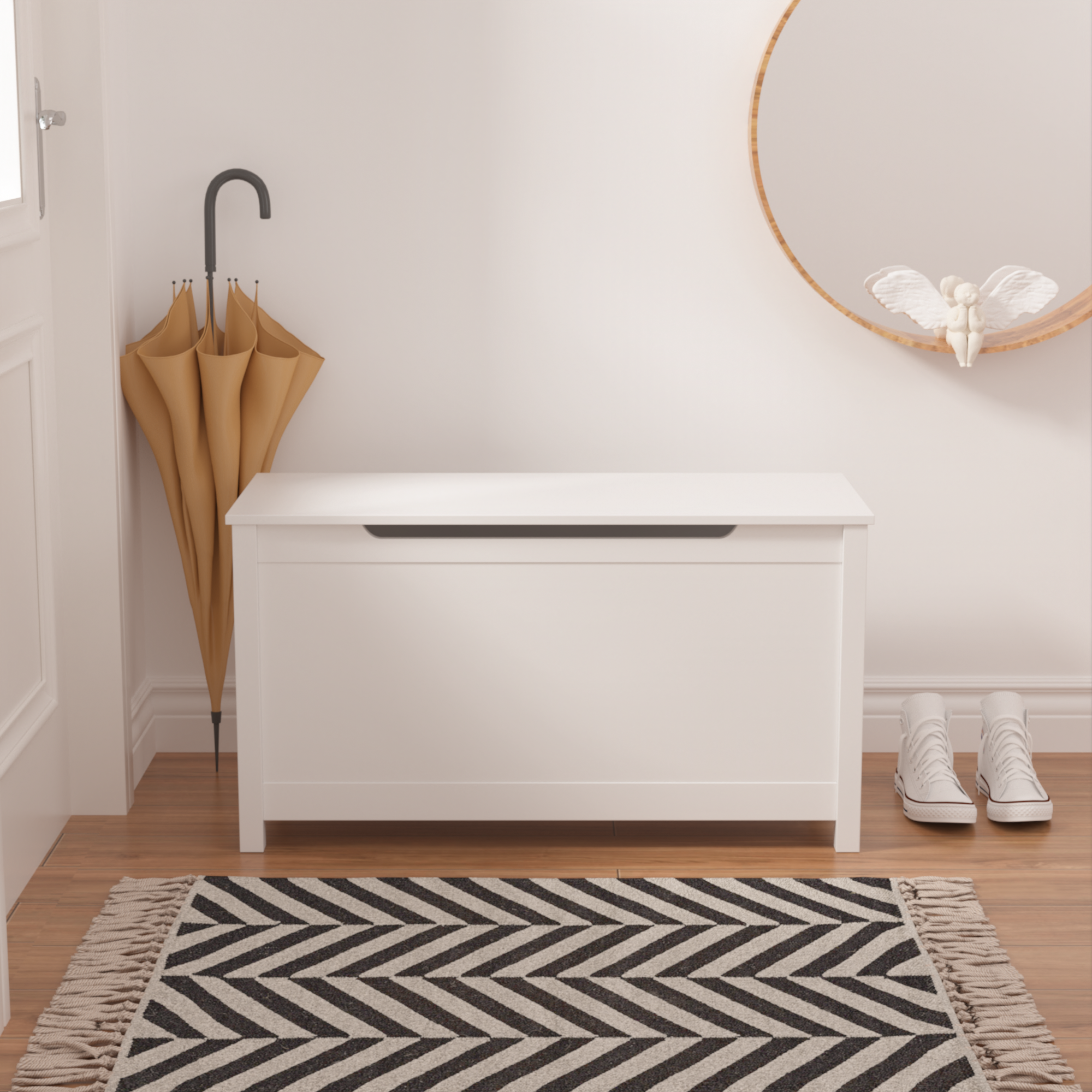 Kids Wooden Toy Box Storage with Safety Hinged Lid for Ages 2+ (White) | Premium Home Decor - Grand Goldman