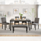 Modern 6-Piece Dining Table Set with Bench and Chairs for Dining Room or Kitchen – Light Grey & Black Two-Tone - Grand Goldman Shop