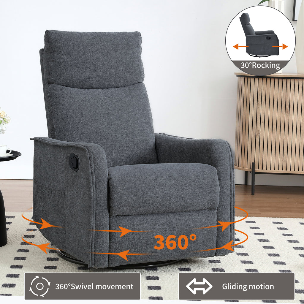Heat Massage Manual Recliner Chair with Rocker and Swivel in Fabric for Living Room, Grey - Grand Goldman Shop