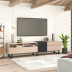 Modern TV Stand for 80'' TV with Double Storage Space, Media Console Table in Natural Wood Finish, Particle Board Construction, 70.9'' L x 15'' W x 19.7'' H - Grand Goldman Shop