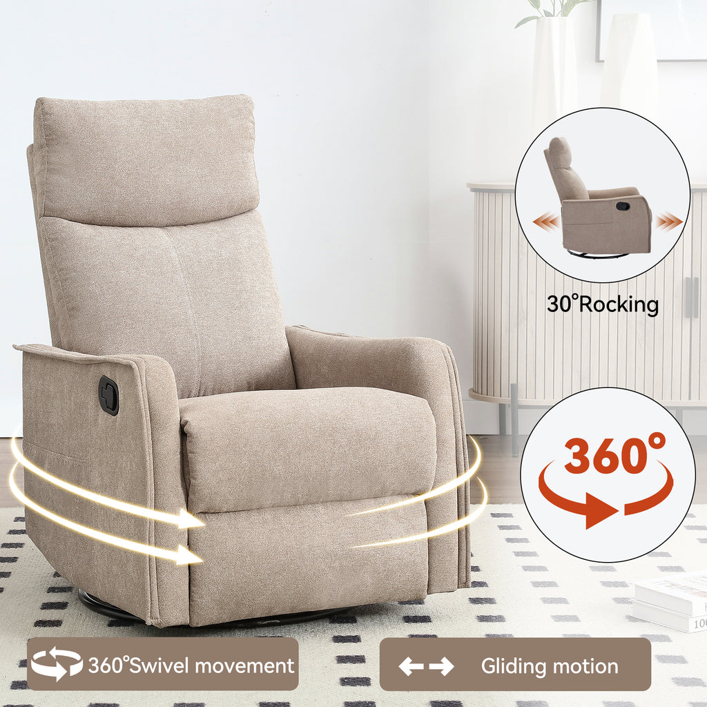Heat Massage Manual Recliner Chair with Rocker and Swivel in Fabric for Living Room, Khaki - Grand Goldman Shop